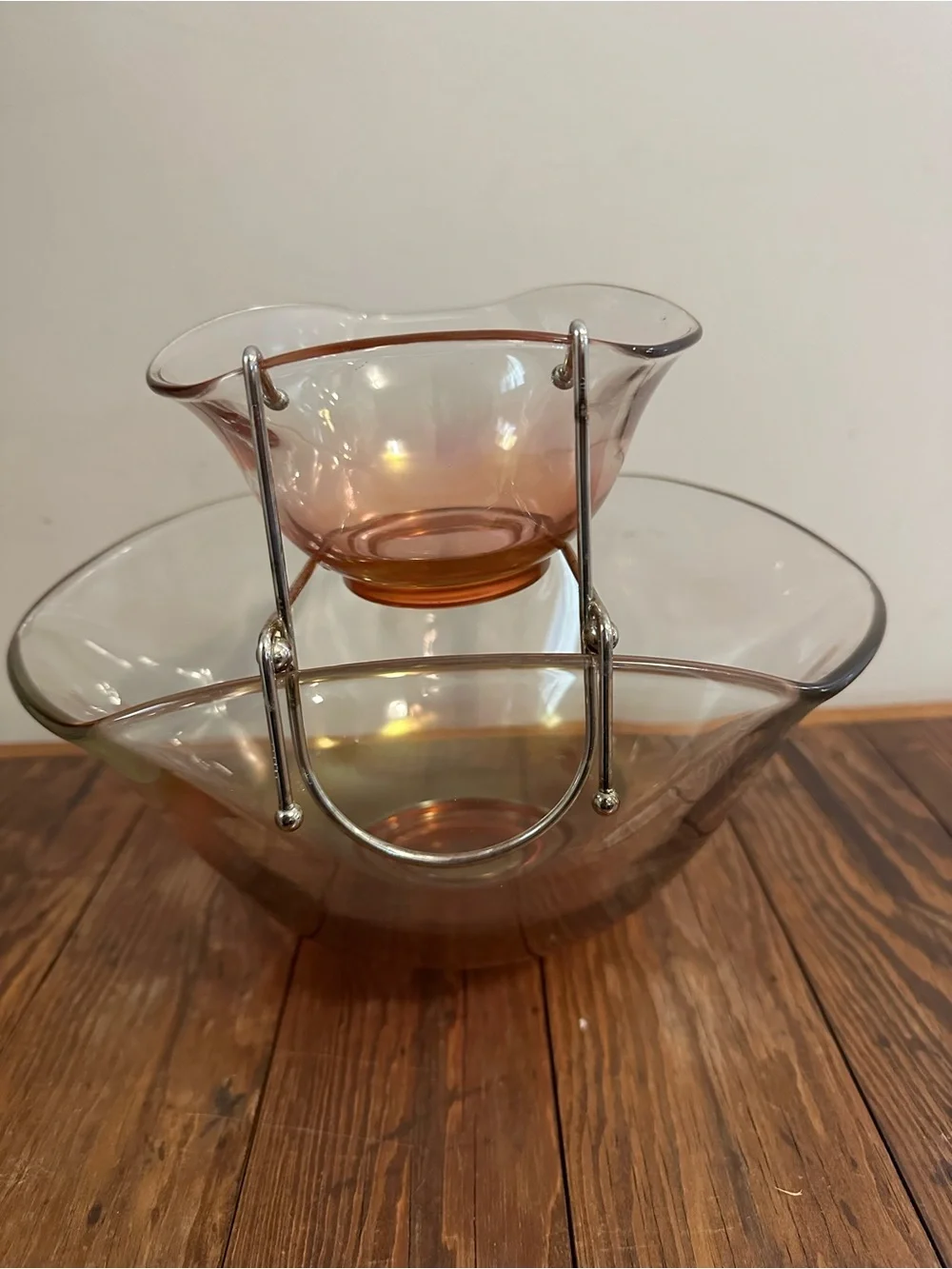Mid-century modern Indiana glass chip and dip set pink